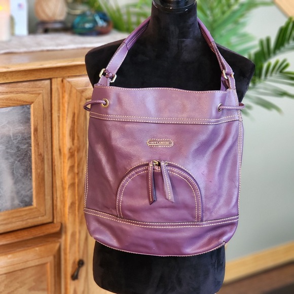 Guy Laroche Purple Leather Feed Sack Style Shoulder Handbag - Picture 1 of 13
